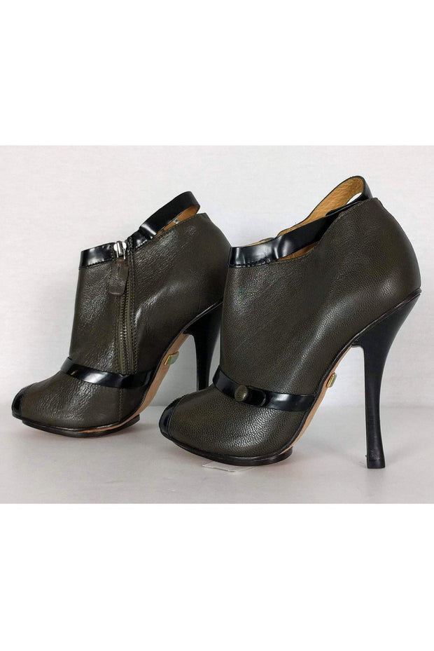 Current Boutique-L.A.M.B. - Olive Green & Black Open Toe Booties Sz 7