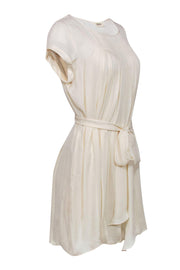 Current Boutique-L'Agence - Cream Pleated Short Sleeved Shift Dress w/ Belt Sz 2
