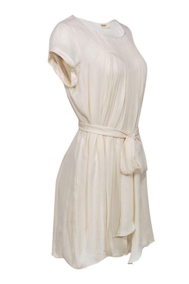 Current Boutique-L'Agence - Cream Pleated Short Sleeved Shift Dress w/ Belt Sz 2