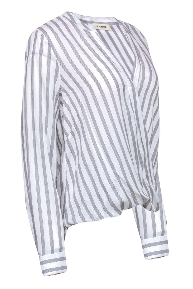 Current Boutique-L'Agence - Black & White Striped "Kyla" Draped Blouse Sz XS