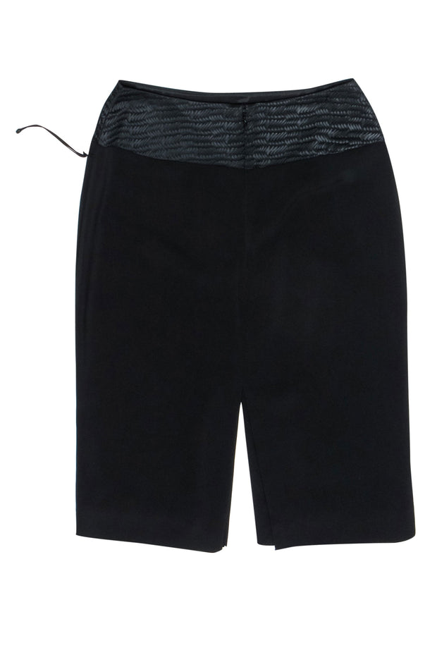 Current Boutique-L’Agence - Black Pencil Skirt w/ Braided Faux Leather Trim & Center Slit Sz 6