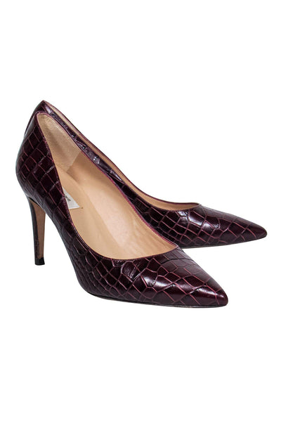 Current Boutique-L.K. Bennett - Maroon Crocodile Embossed Pointed Toe Pumps Sz 10