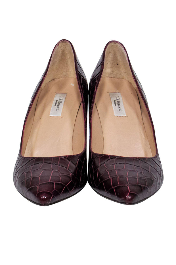 Current Boutique-L.K. Bennett - Maroon Crocodile Embossed Pointed Toe Pumps Sz 10