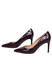 Current Boutique-L.K. Bennett - Maroon Crocodile Embossed Pointed Toe Pumps Sz 10