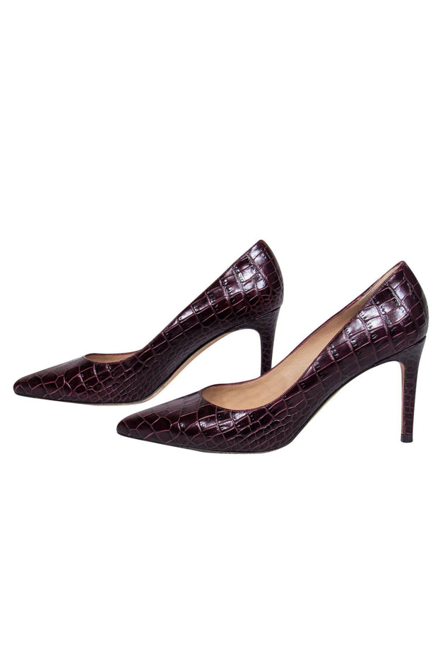 Current Boutique-L.K. Bennett - Maroon Crocodile Embossed Pointed Toe Pumps Sz 10