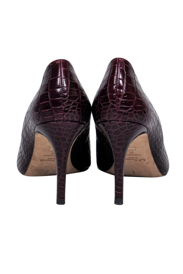 Current Boutique-L.K. Bennett - Maroon Crocodile Embossed Pointed Toe Pumps Sz 10