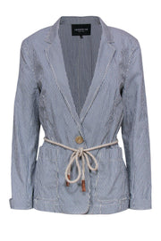 Current Boutique-Lafayette 148 - Blue & White Striped Single Button Blazer w/ Rope Belt Sz 10