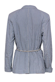 Current Boutique-Lafayette 148 - Blue & White Striped Single Button Blazer w/ Rope Belt Sz 10
