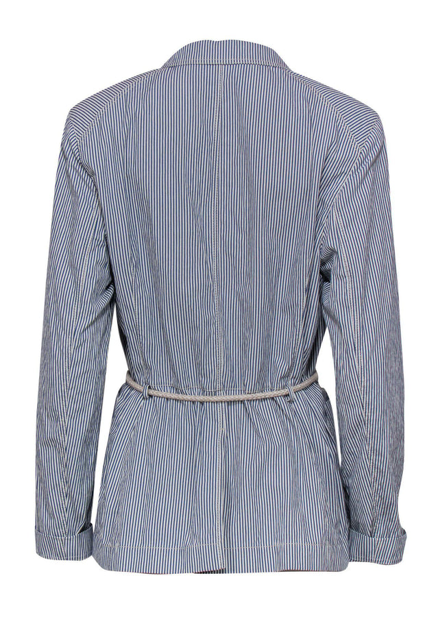 Current Boutique-Lafayette 148 - Blue & White Striped Single Button Blazer w/ Rope Belt Sz 10