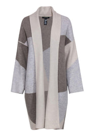 Current Boutique-Lafayette 148 - Brown, Beige, & Grey Colorblocked Cashmere Cardigan Sz S