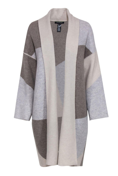 Current Boutique-Lafayette 148 - Brown, Beige, & Grey Colorblocked Cashmere Cardigan Sz S