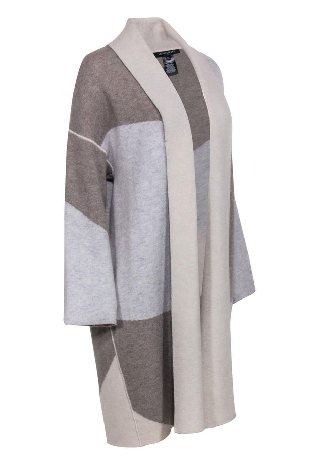 Current Boutique-Lafayette 148 - Brown, Beige, & Grey Colorblocked Cashmere Cardigan Sz S