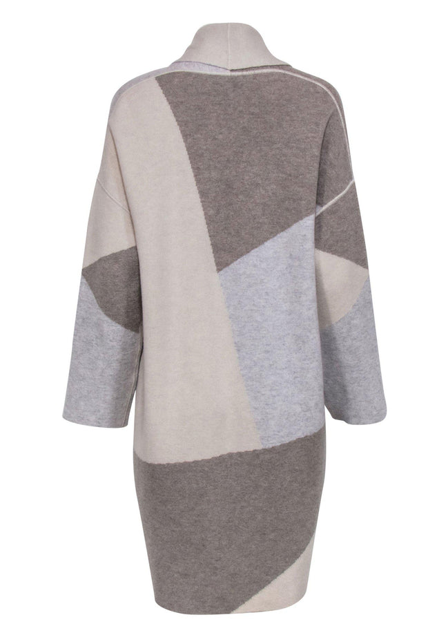 Current Boutique-Lafayette 148 - Brown, Beige, & Grey Colorblocked Cashmere Cardigan Sz S