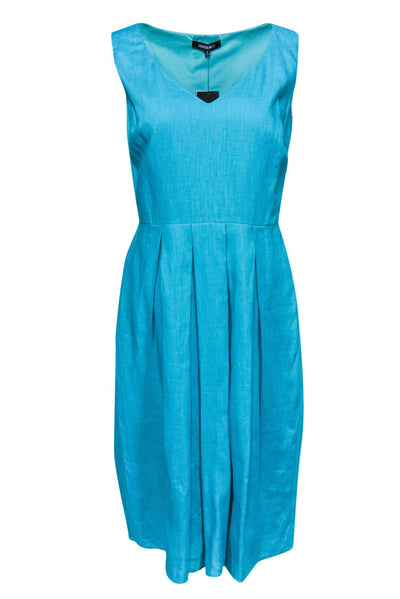 Current Boutique-Lafayette 148 - Teal Linen Fit & Flare Dress Sz 8