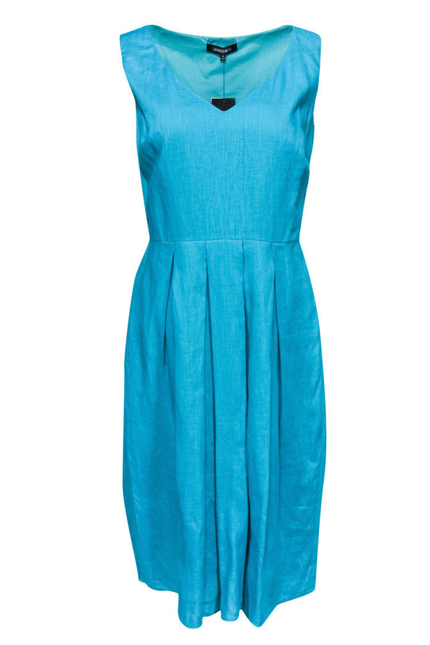 Current Boutique-Lafayette 148 - Teal Linen Fit & Flare Dress Sz 8
