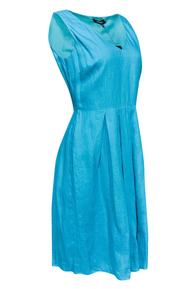 Current Boutique-Lafayette 148 - Teal Linen Fit & Flare Dress Sz 8
