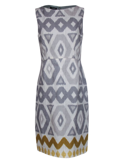 Current Boutique-Lafayette 148 - Taupe Printed Sleeveless Sheath Dress Sz 12