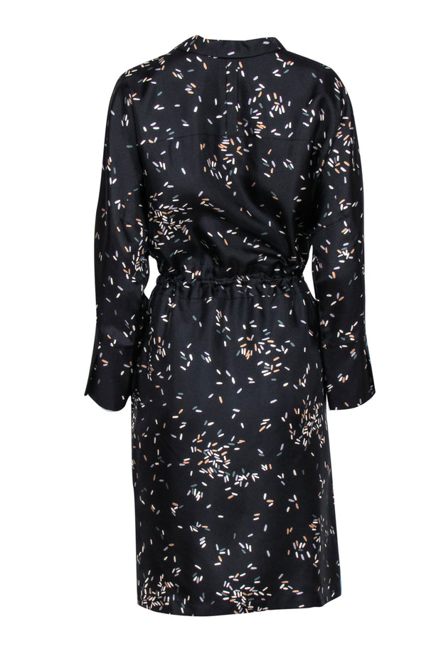 Current Boutique-Lafayette 148 - Black & Multicolor Sprinkle Print Batwing Sleeve Midi Dress Sz M