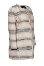 Current Boutique-Lafayette 148 - Cream, Gold & Black Striped Textured Open Jacket Sz 14