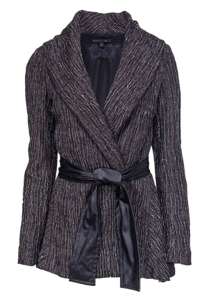 Current Boutique-Lafayette 148 - Grey Open Front Jacket w/ Tie Sz 2