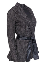 Current Boutique-Lafayette 148 - Grey Open Front Jacket w/ Tie Sz 2