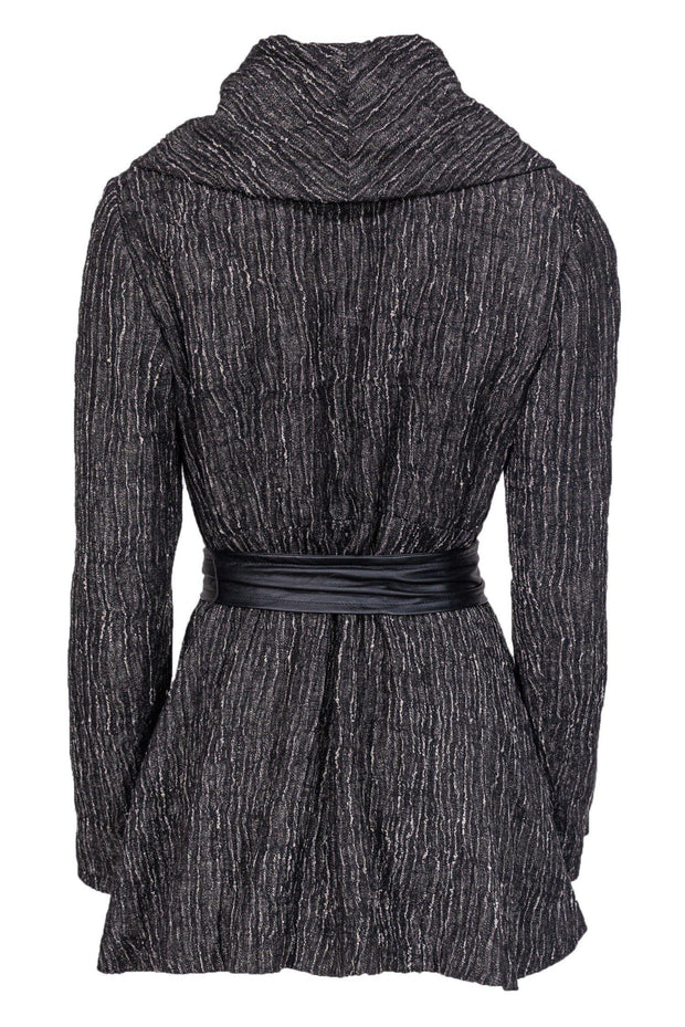 Current Boutique-Lafayette 148 - Grey Open Front Jacket w/ Tie Sz 2