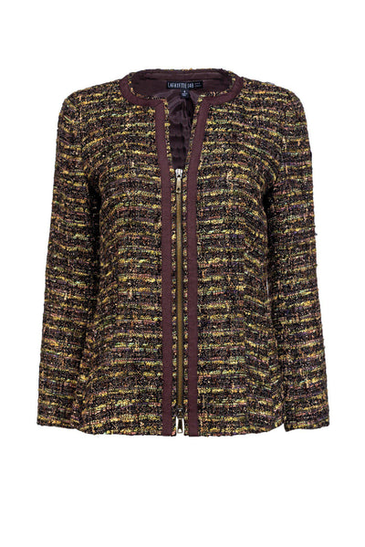 Current Boutique-Lafayette 148 - Brown & Green Tweed Zip Up Jacket Sz 4