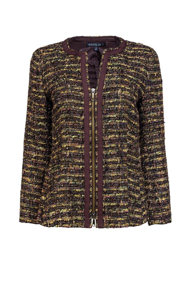 Current Boutique-Lafayette 148 - Brown & Green Tweed Zip Up Jacket Sz 4