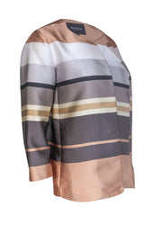 Current Boutique-Lafayette 148 - Neutral Striped Open Front Jacket Sz M