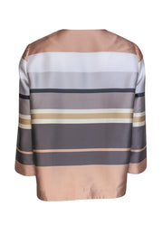 Current Boutique-Lafayette 148 - Neutral Striped Open Front Jacket Sz M