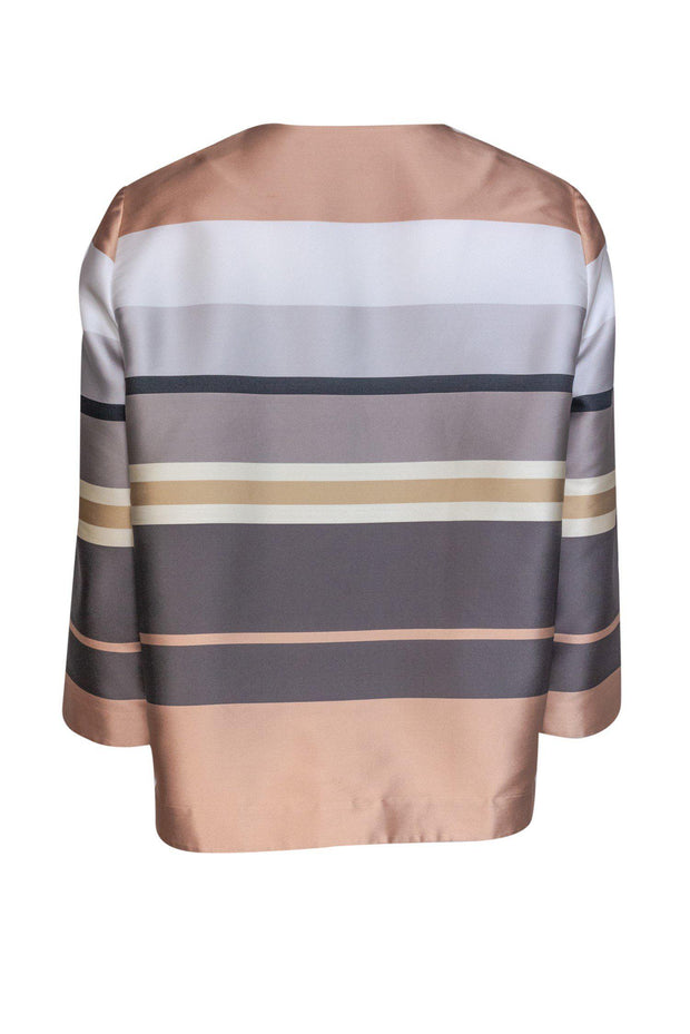 Current Boutique-Lafayette 148 - Neutral Striped Open Front Jacket Sz M
