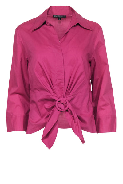 Current Boutique-Lafayette 148- Pink Cotton Button Up W/ Belt Tie & Collar Sz 10