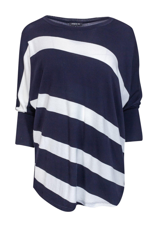Current Boutique-Lafayette 148 - Navy & White Striped Dolman Sleeve Top Sz S