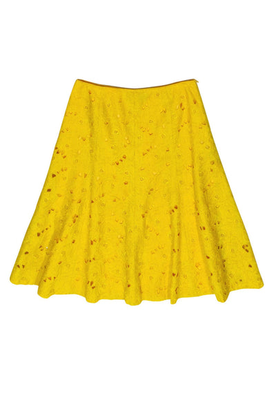 Current Boutique-Lafayette 148 - Yellow Floral Eyelet Flared Midi Skirt Sz 6