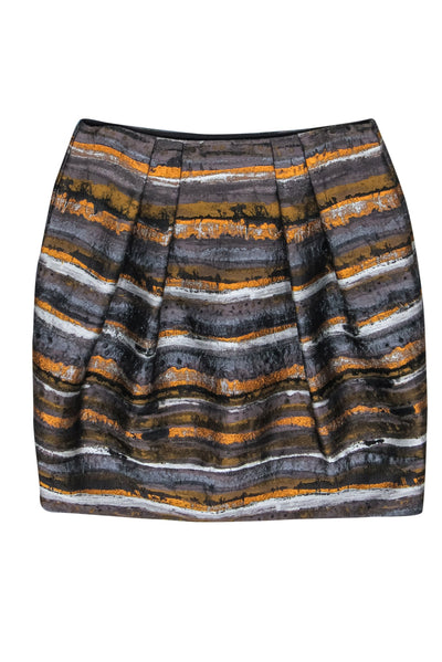 Current Boutique-Lafayette 148 - Brown & Orange Metallic Striped Midi Skirt Sz 8