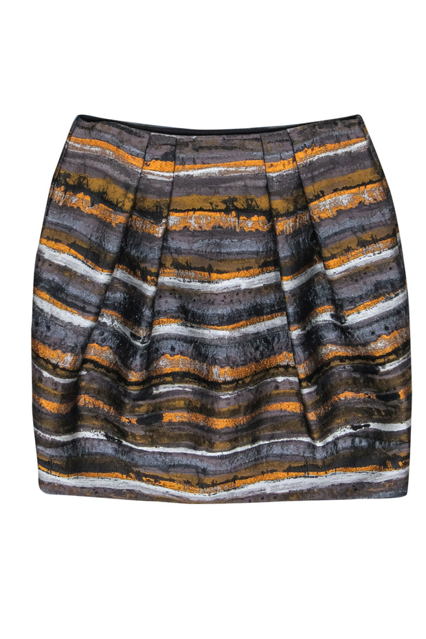 Current Boutique-Lafayette 148 - Brown & Orange Metallic Striped Midi Skirt Sz 8