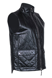 Current Boutique-Lafayette 148 - Black Leather Quilted Zip-Up Vest Sz M