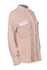 Current Boutique-LAmade - Beige Faux Sherpa Long Sleeve Button-Up Shacket Sz S