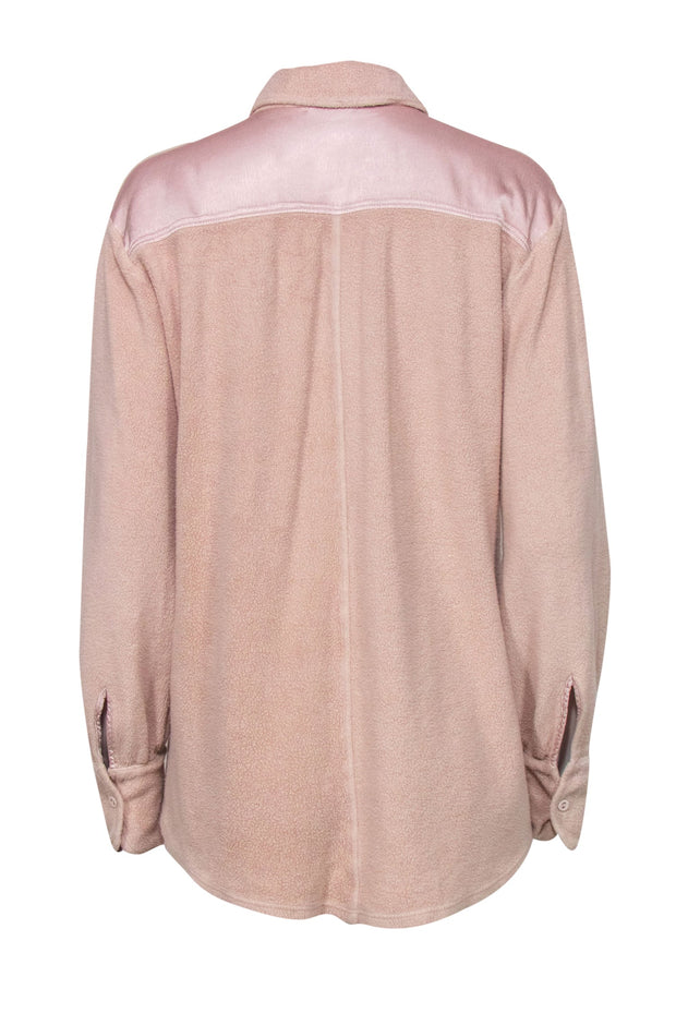Current Boutique-LAmade - Beige Faux Sherpa Long Sleeve Button-Up Shacket Sz S