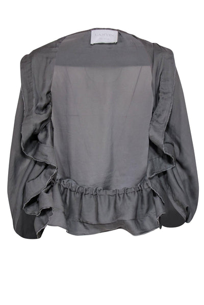 Current Boutique-Lanvin - Semi-Sheer Gray Ruched Open Cardigan Sz 6
