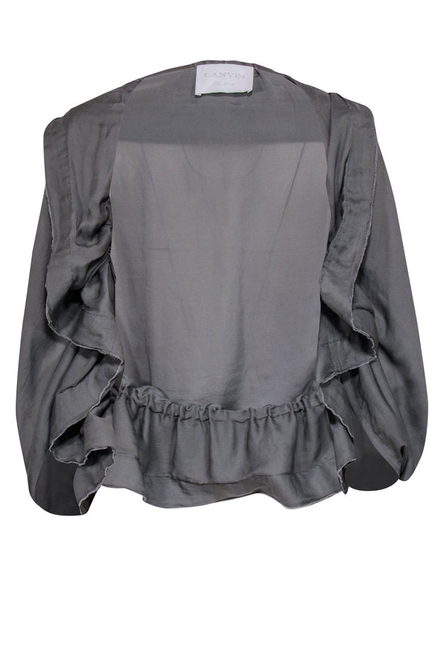 Current Boutique-Lanvin - Semi-Sheer Gray Ruched Open Cardigan Sz 6