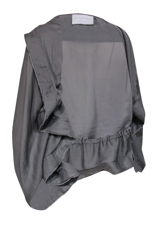 Current Boutique-Lanvin - Semi-Sheer Gray Ruched Open Cardigan Sz 6