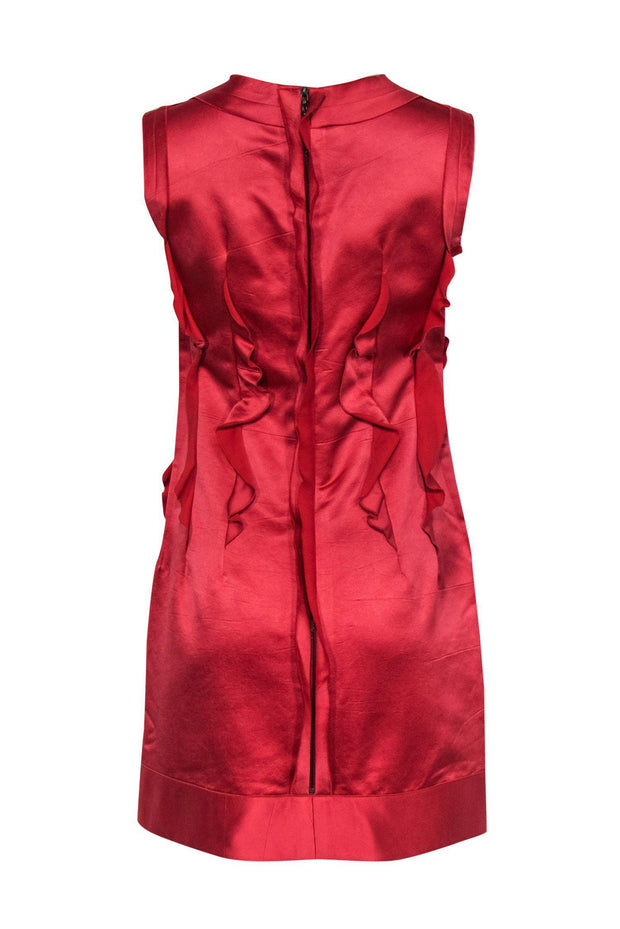 Current Boutique-Lanvin - Coral Satin Ruffle Sheath Dress Sz 6