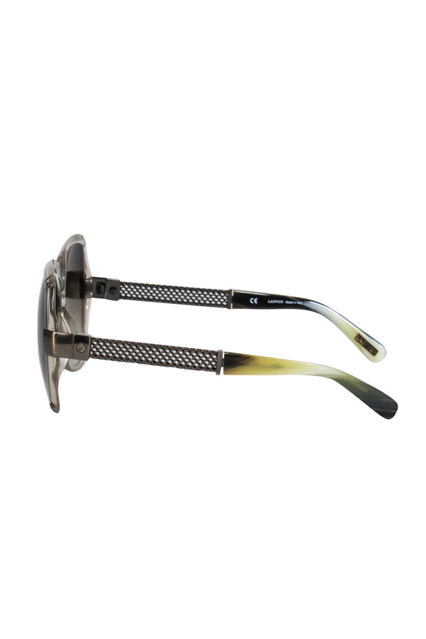 Current Boutique-Lanvin - Clear Ombre Oversized Sunglasses w/ Chain Link & Marbled Arms