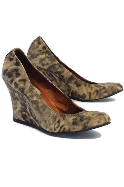 Current Boutique-Lanvin - Beige & Grey Leopard Print Leather Wedges Sz 5