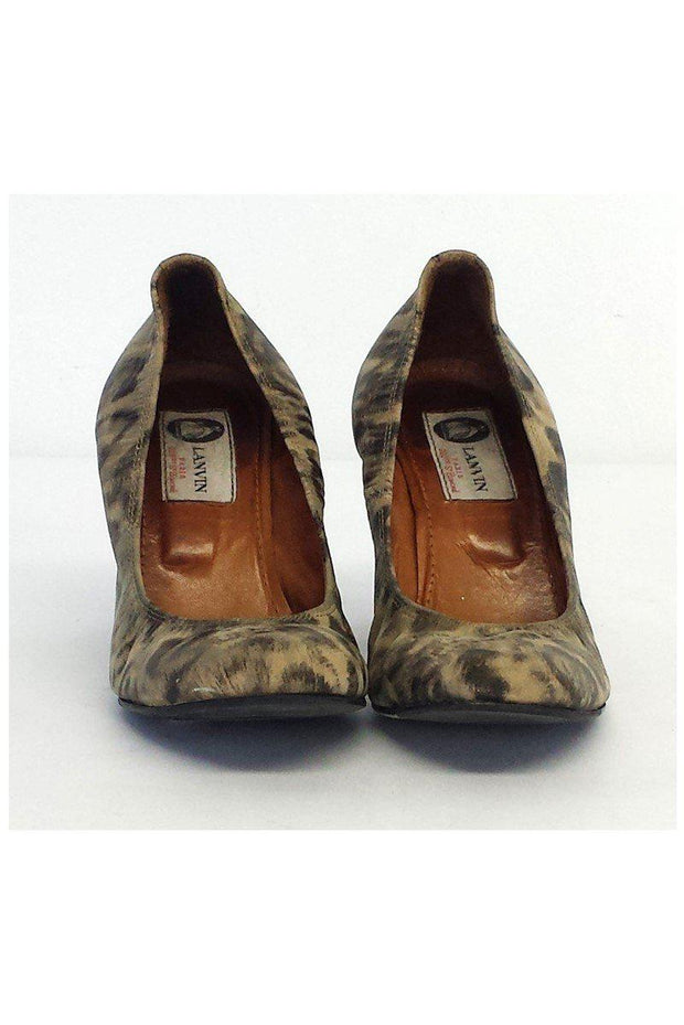 Current Boutique-Lanvin - Beige & Grey Leopard Print Leather Wedges Sz 5