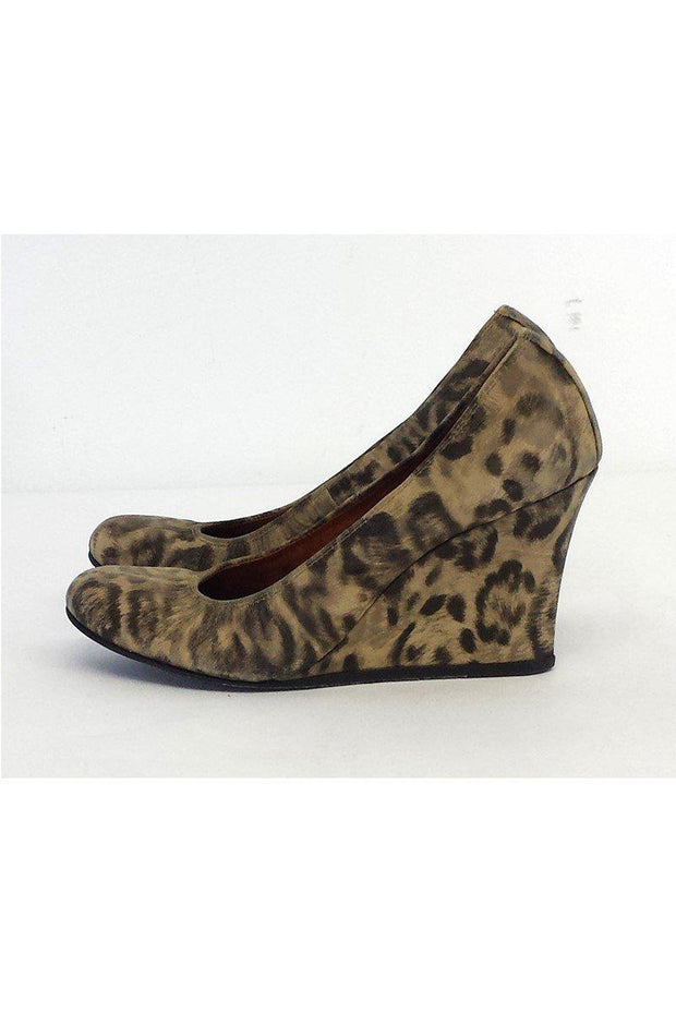 Current Boutique-Lanvin - Beige & Grey Leopard Print Leather Wedges Sz 5