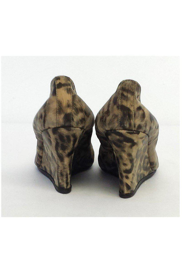 Current Boutique-Lanvin - Beige & Grey Leopard Print Leather Wedges Sz 5