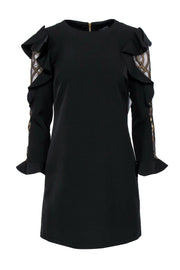 Current Boutique-Laundry by Shelli Segal - Black Ruffle Dress w/ Golden Mesh Sleeves Sz 0
