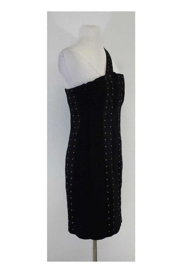 Current Boutique-Laundry by Shelli Segal - Black Pleated & Studded One Shoulder Dress Sz 6